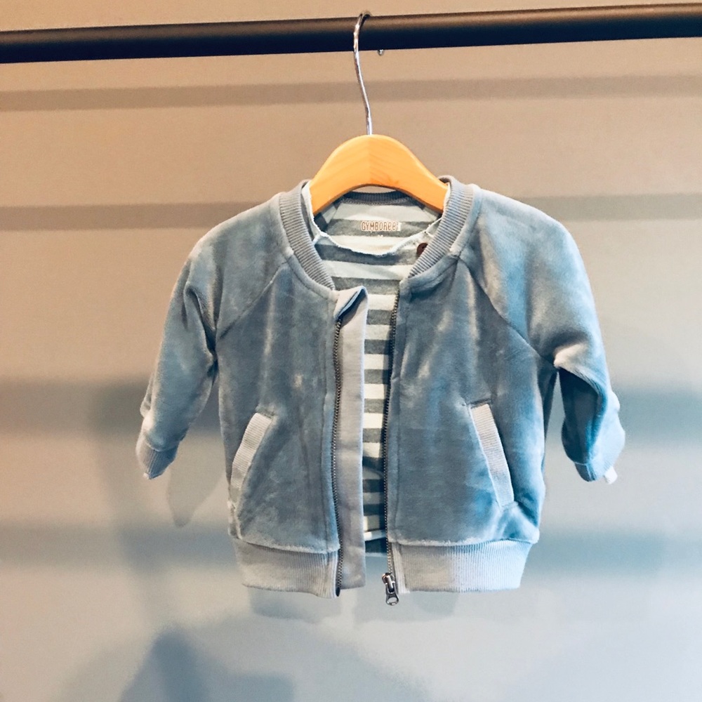 Gymboree Baby Boy Blue Velour Bomber Jacket